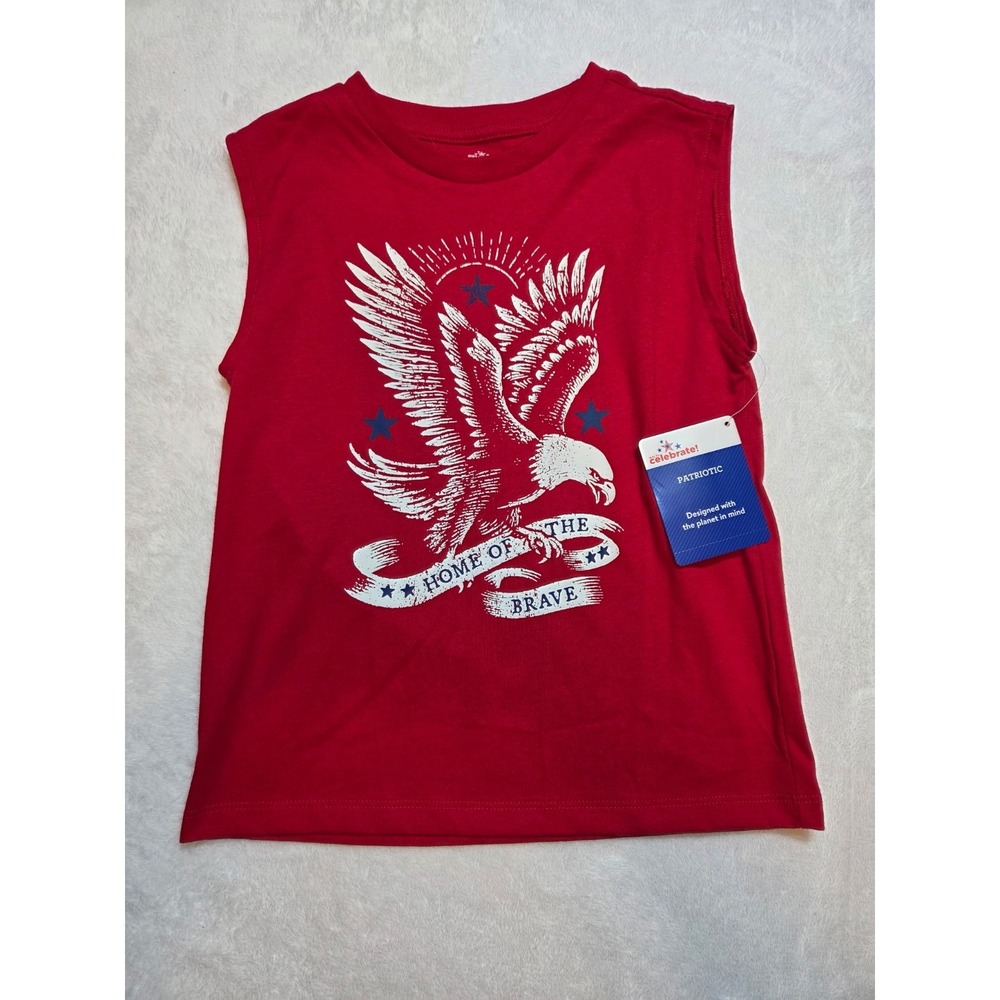 215. NWT Celebrate! Patriotic Eagle "Home of the Brave" Sleeveless Tank Sz 7 Boy